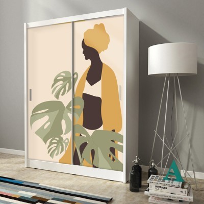 Κοπέλα με κίτρινο μαντήλι, Line Art, Αυτοκόλλητα ντουλάπας, 100 x 100 εκ. (45522)